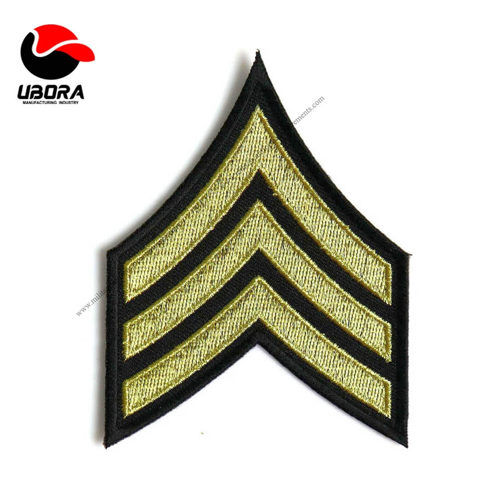 Embroidered Sergeant Chevron Black Yellow Gold embroidery Sew or Iron on Patch Biker Patch